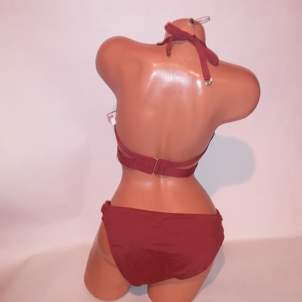 Victoria Secret Swim Bikini 38D Top XL Bottom Bikini Ginger Push Up Solid Hottie